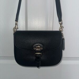 Coach Amelia Saddle Black Pebbled Leather Crossbody Bag